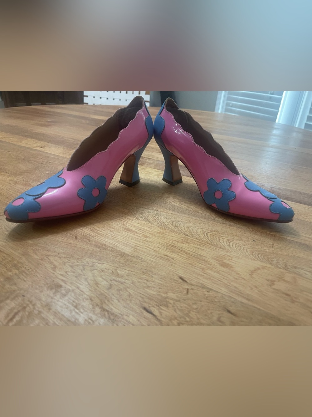 John Fluevog Pink Leather Pumps with Blue Floral - Blaise Pump - Picture 3 of 6